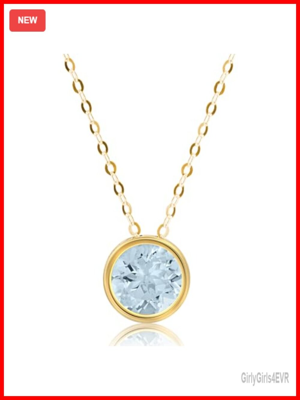 14k Gold Aquamarine Pendant Necklace 7mm Bezel 18" Cable Chain